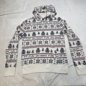Aeropostale Hoodie Mens Large White Christmas Holiday Oh What Fun Comfort